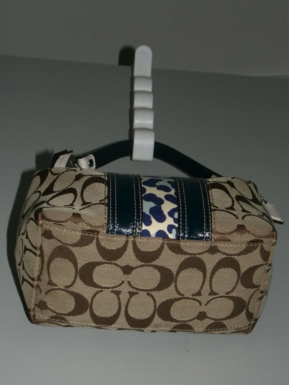 Coach Khaki Signature Mini Shoulder Bag with Blue Leopard Stripe - Picture 4 of 8